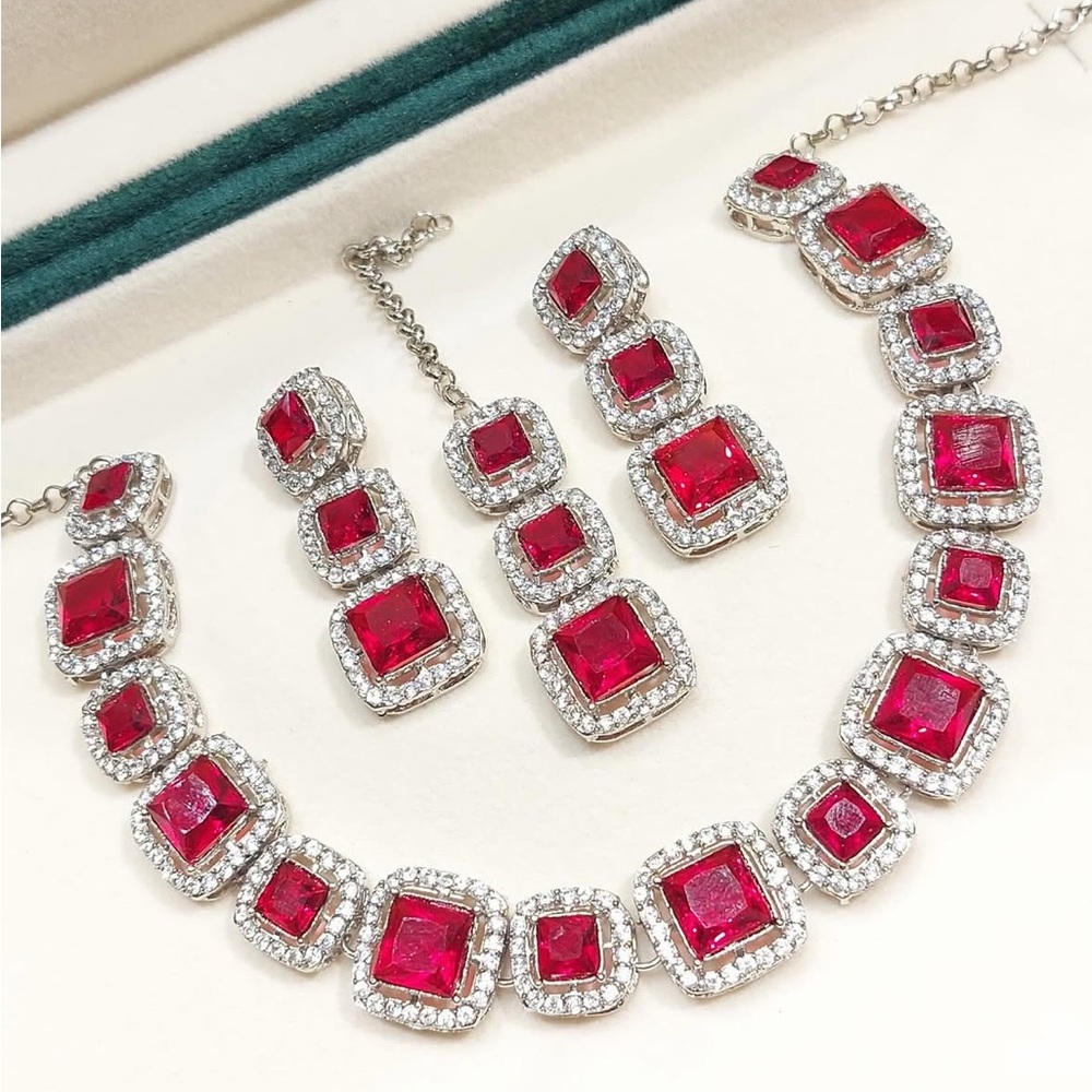 Elegant Red and Silver Jewelry Set